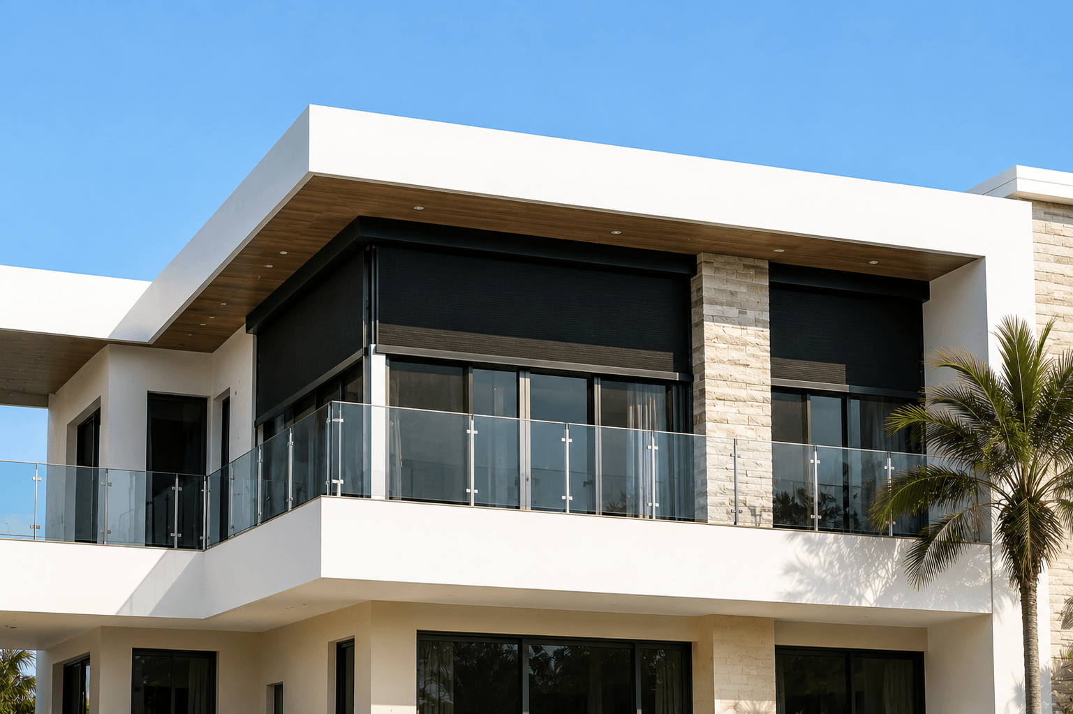 Modern luxury home with premium window treatments